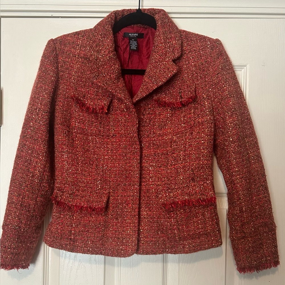 Alfani Red and Orange Tweed Women's Blazer Size 2 Petite